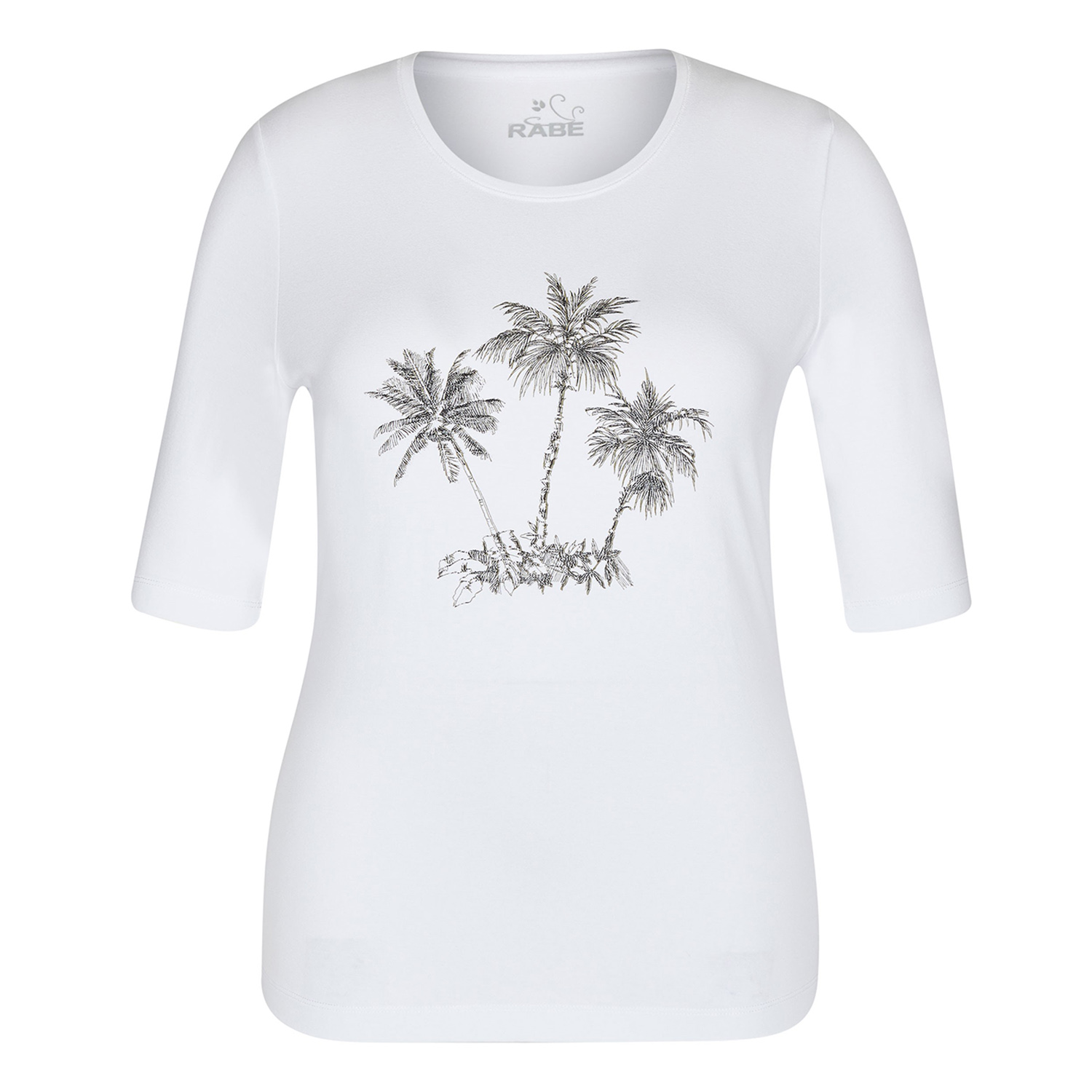 RABE T SHIRT WITH FRONT PRINT AND ROUND NECKLINE IN WHITE – Obsessions