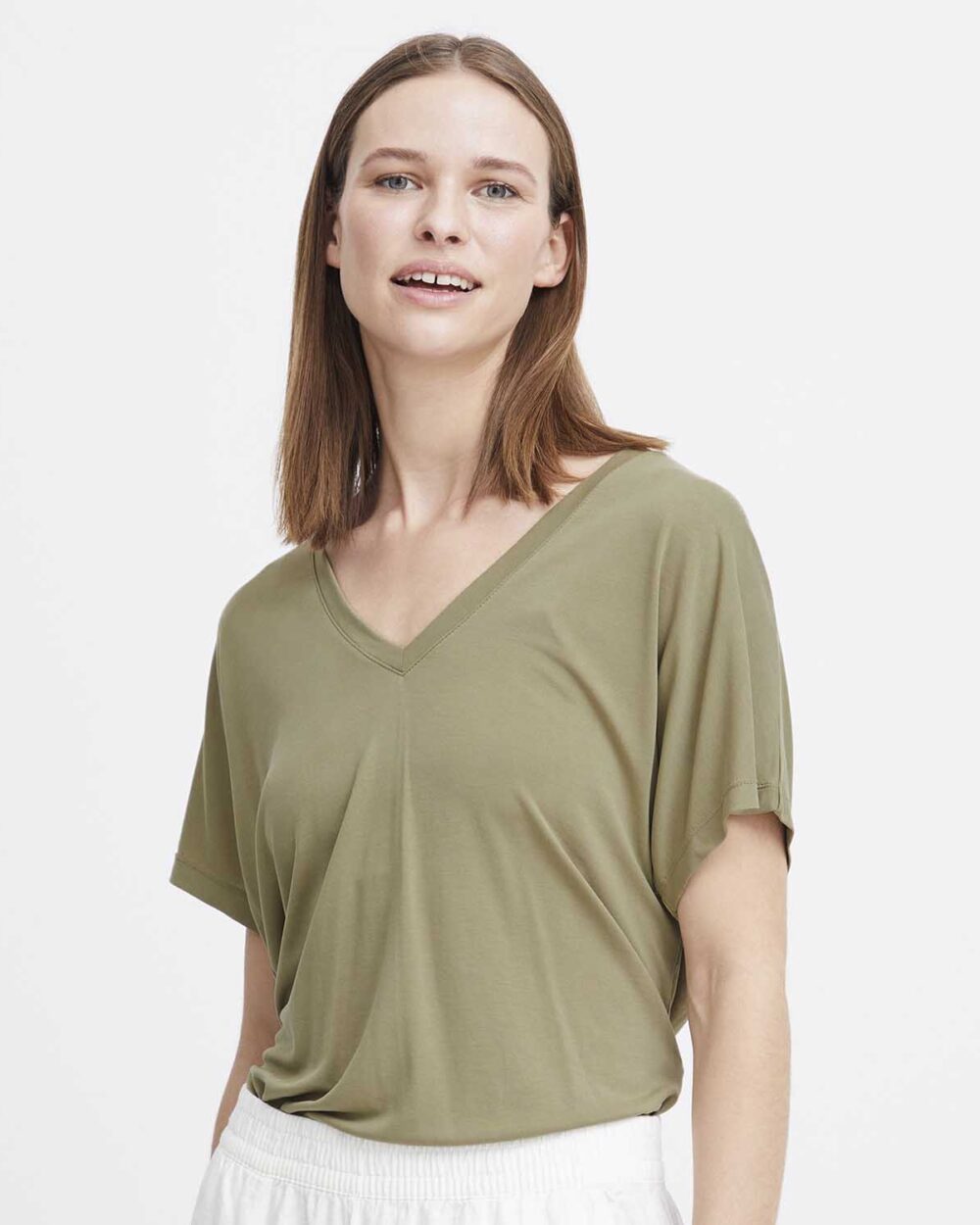 B YOUNG V-Neck Bat Wing T-shirt in Aloe - 20814646