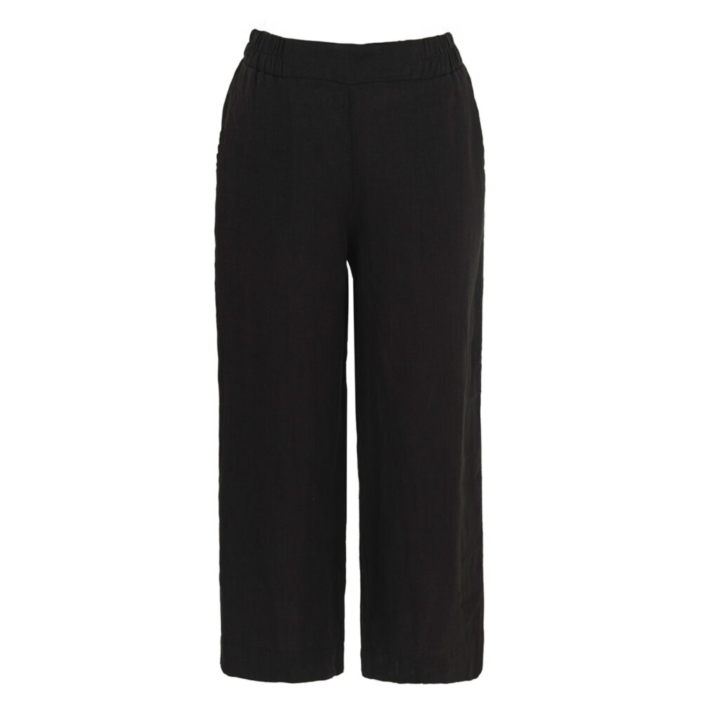 DOLCEZZA Woven Linen Trousers in Black - 24253