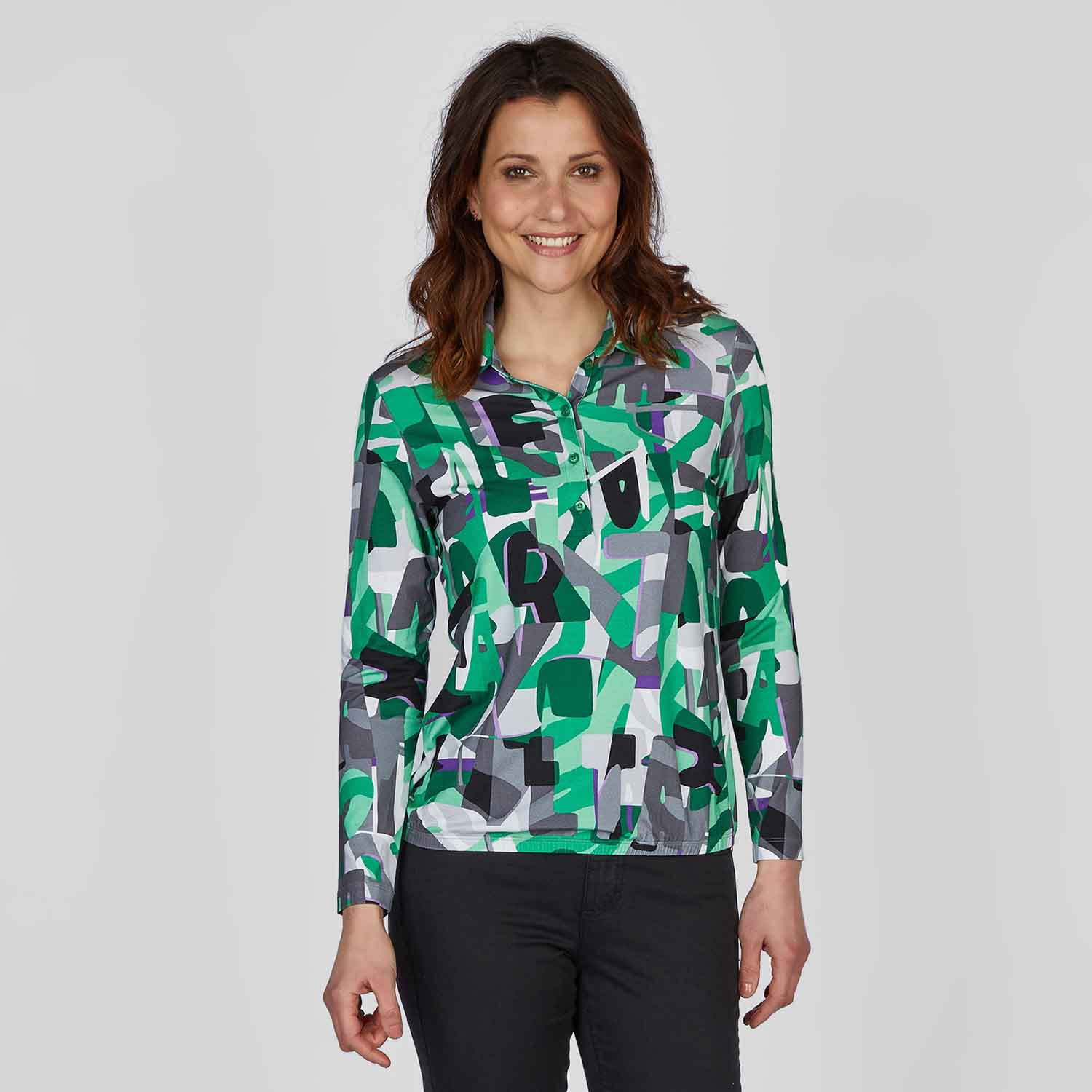 Shirt Obsessions Polo 51-124357 – in RABE – Patterned Emerald