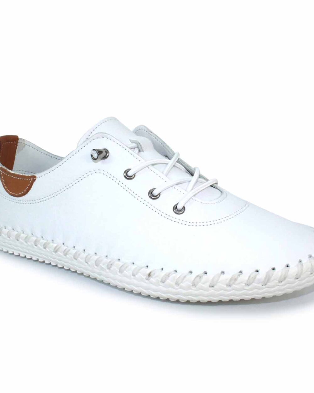 LUNAR St. Ives White Leather Plimsoll - FLE030WT