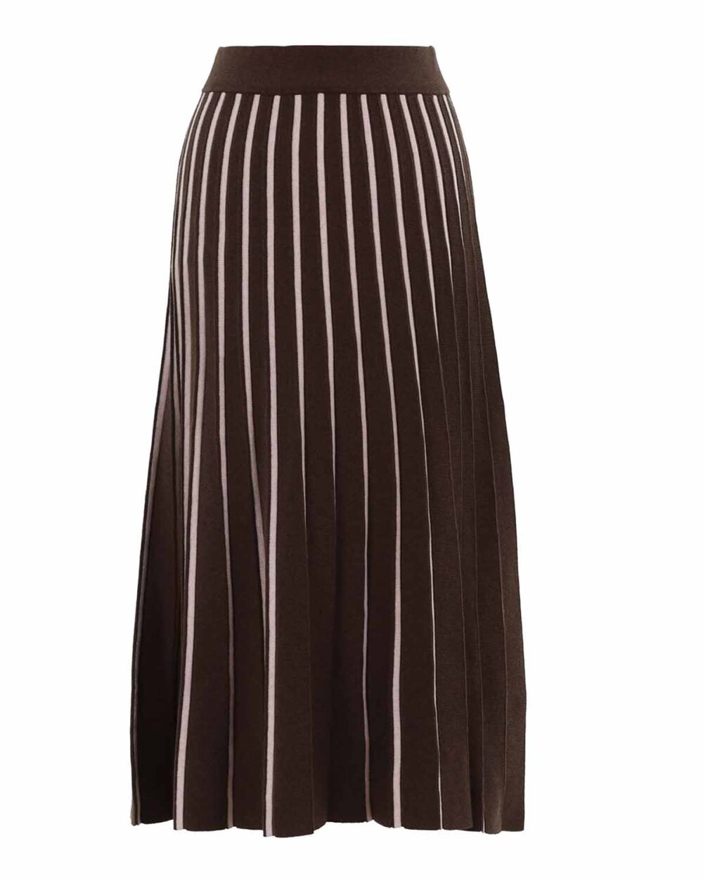 MARBLE Pleated Striped Knit Skirt in Chocolate - 7598220