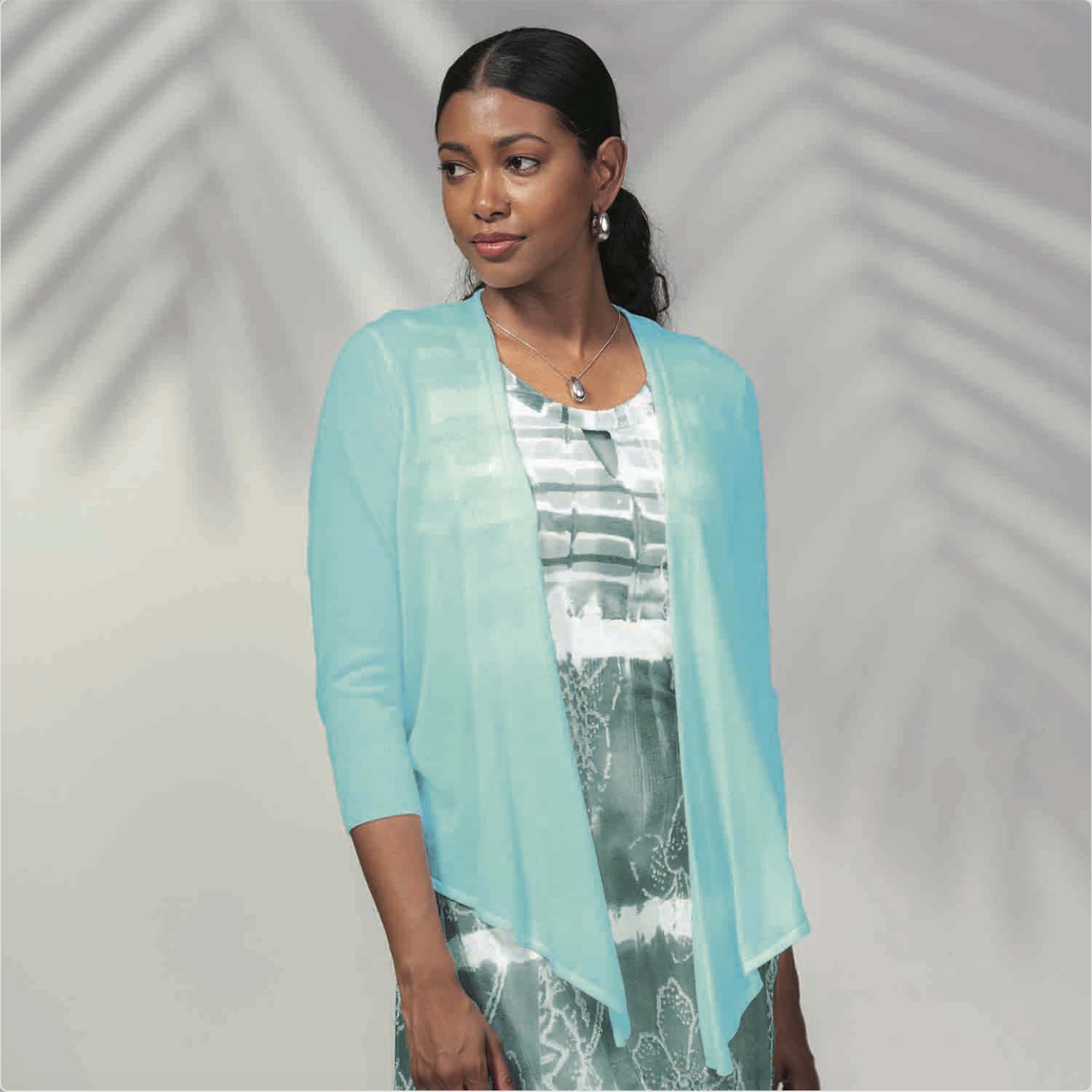 Sheer Cardigans ALISON SHERI Tie Front Cardigan In Aqua