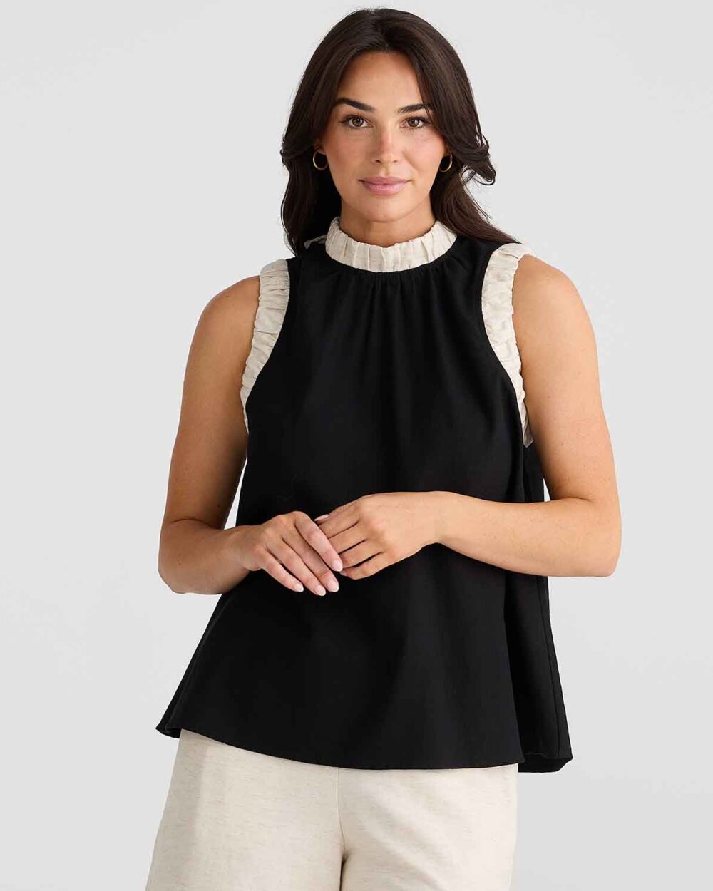 BRAVE&TRUE Kelley Black Linen Blend Top - BT24526