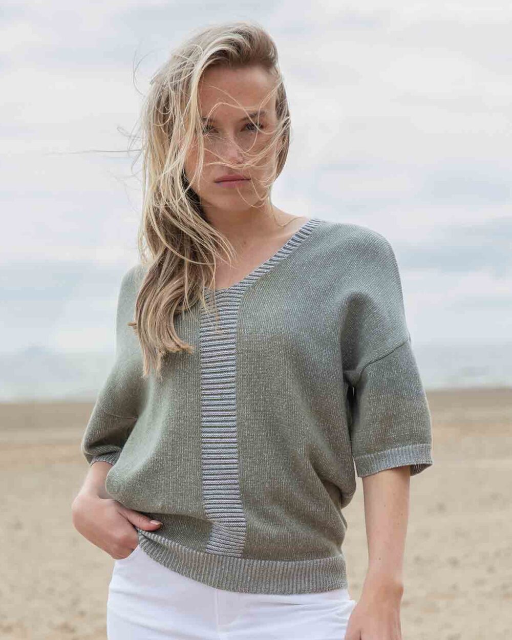 MARBLE Oversized Fit Sweater in Khaki - 7884