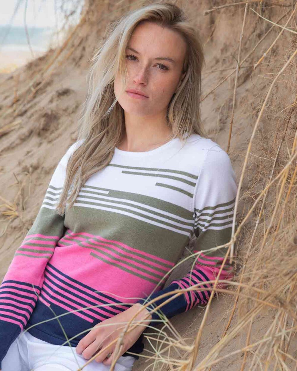 MARBLE Step Pattern Striped Jumper in Khaki - 7894