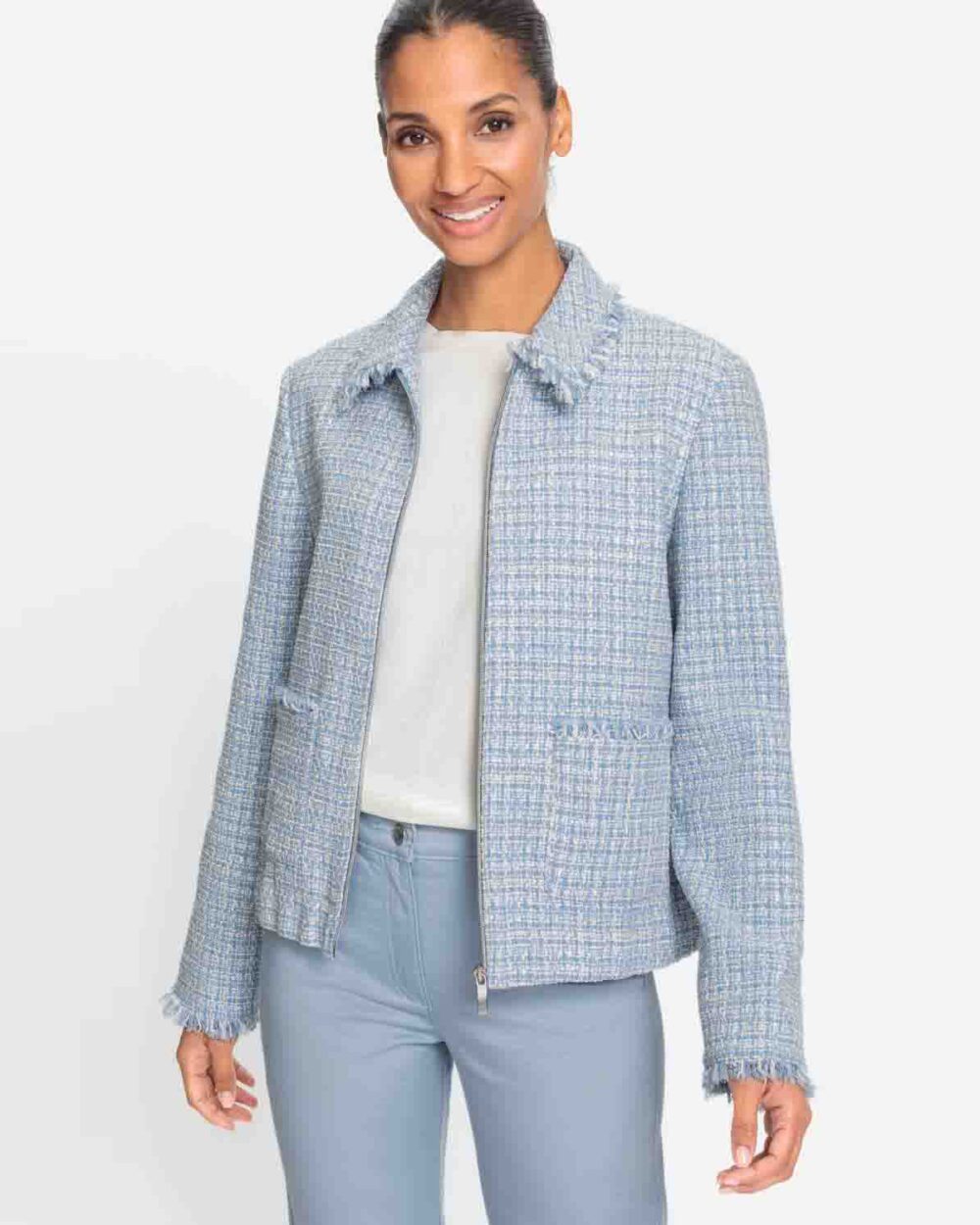 OLSEN Frayed Edge Box Jacket in Light Blue - 15001468