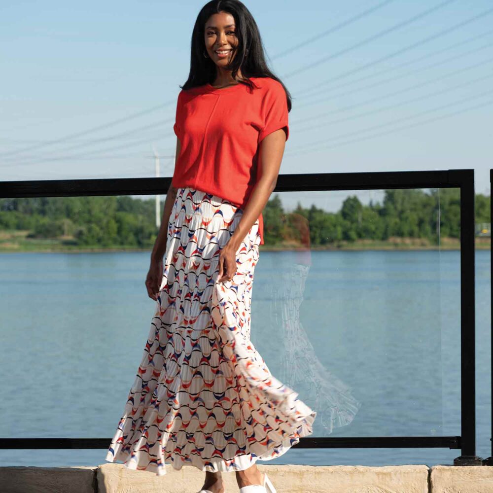 ALISON SHERI Tiered Long Skirt in Coral Print - A45407
