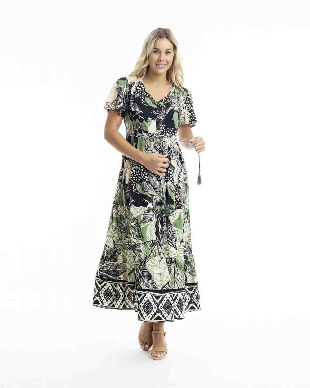 ORIENTIQUE Nungwi Layered Midi Dress with Tie Waist - 20037