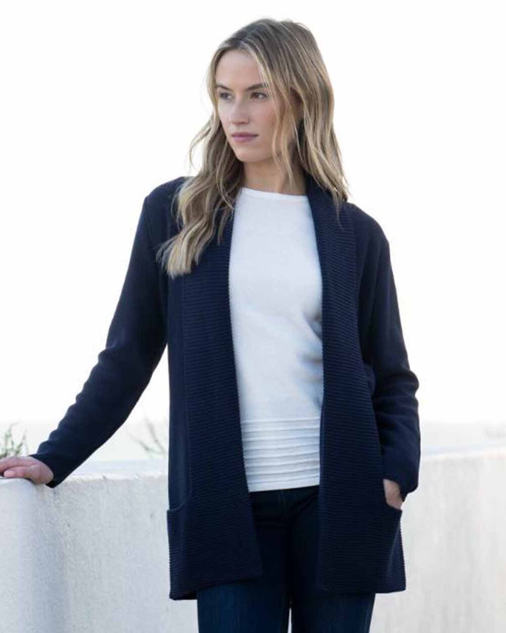 MARBLE Edge-to-Edge Longline Cardigan in Navy - 6391