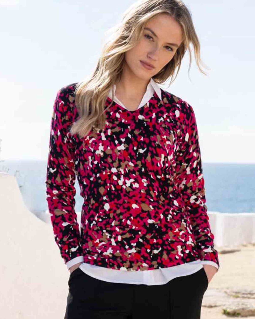 MARBLE Classic Printed Jumper in Fuchsia - 8021