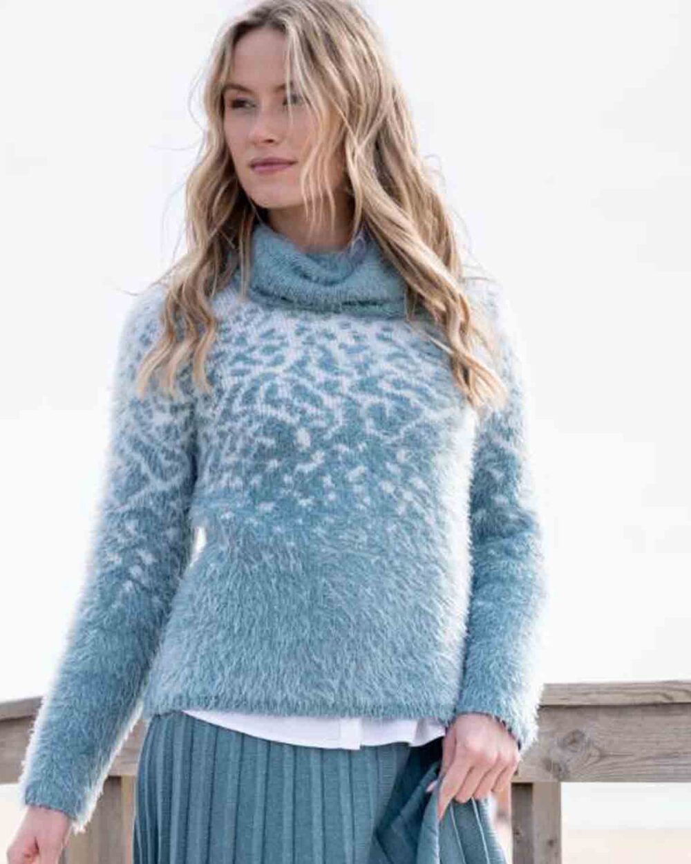 MARBLE Feather Yarn Cowl Neck Sweater in Sea Foam - 8030