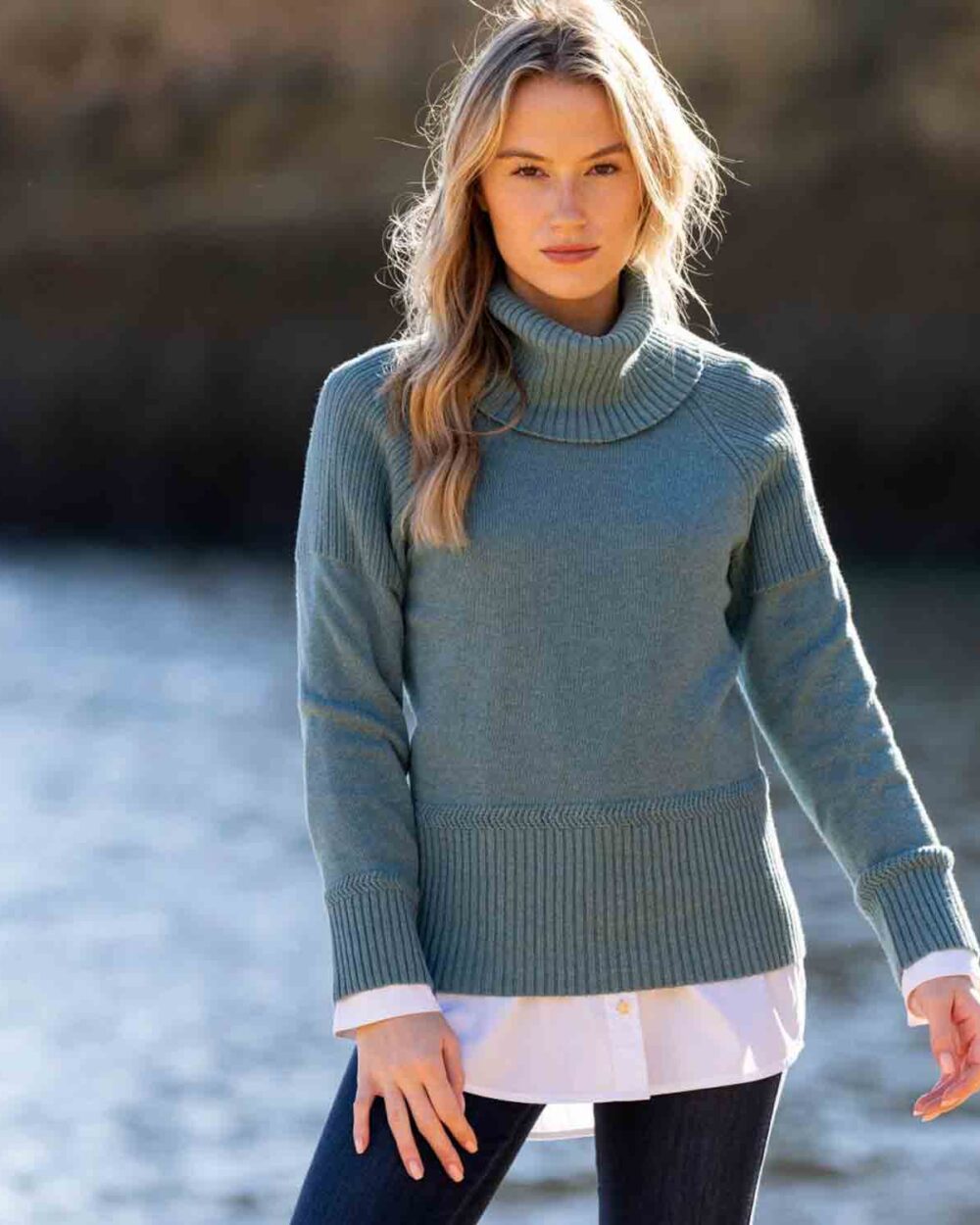 MARBLE Cowl Neck Jumper with Raglan Sleeves in Sea Foam - 8072