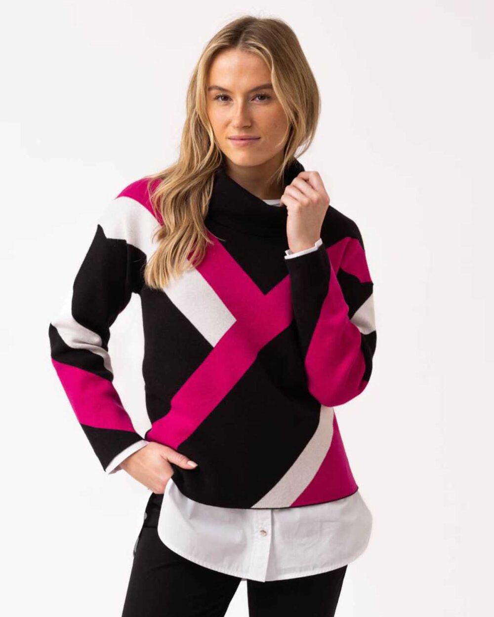 MARBLE Jacquard Jumper in Fuchsia - 8109