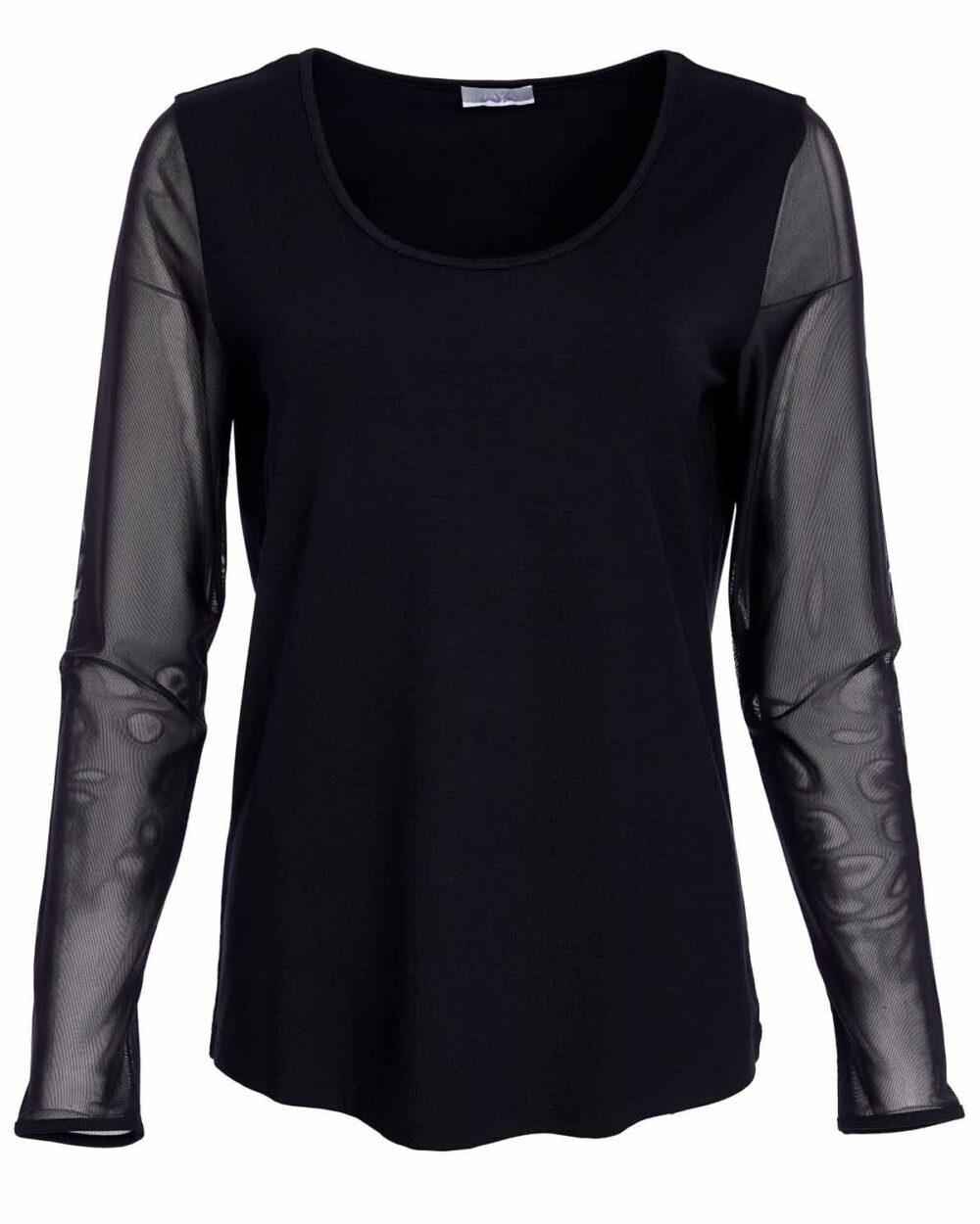 NAYA Jersey Round Neck Under Garment Top with Mesh Sleeve in Black - NAW25106