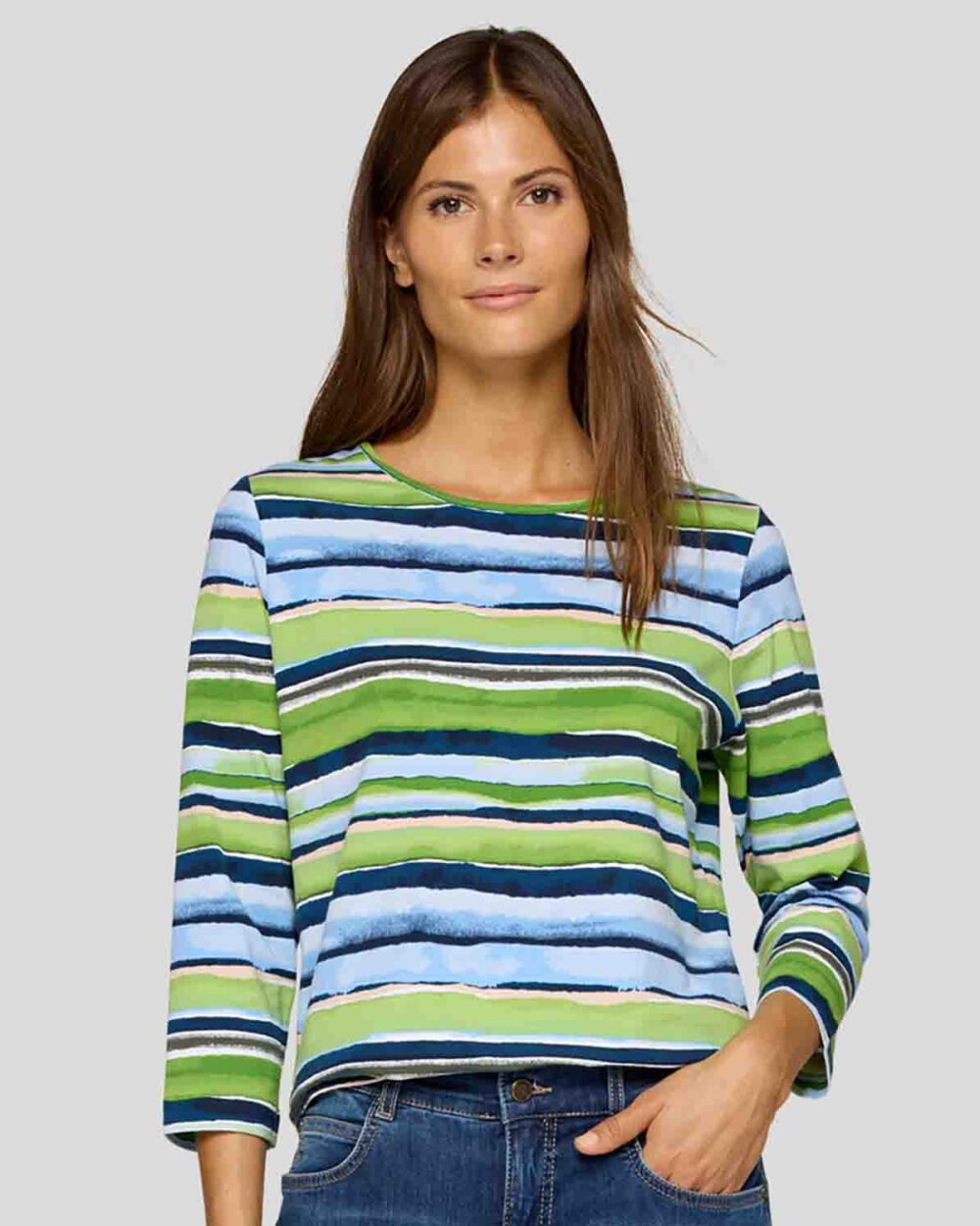 RABE Striped Top with Round Neck in Fern - 55-111371